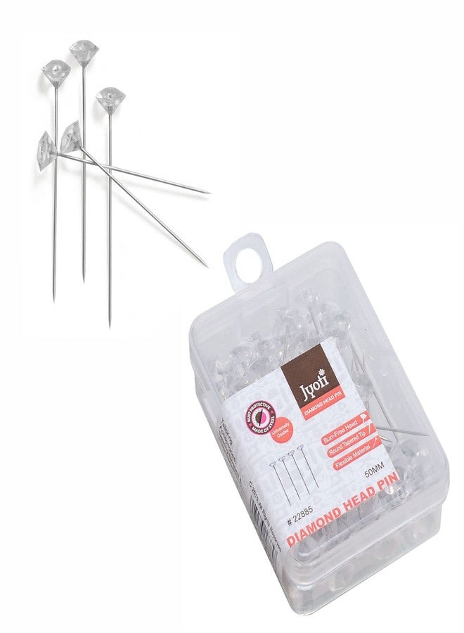 Jyoti Diamond Head Pins Transparent for Tailoring, Dressmaking, Crafting, Sewing, College Projects, Ornament, Patch Work, Florist, Hijab, & Scarf for Women # 22885 (50 Pins in a Box) - Pack of 10 - Image 1